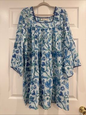 Blue Floral Long Sleeve Peasant Dress - Rock Flower Paper